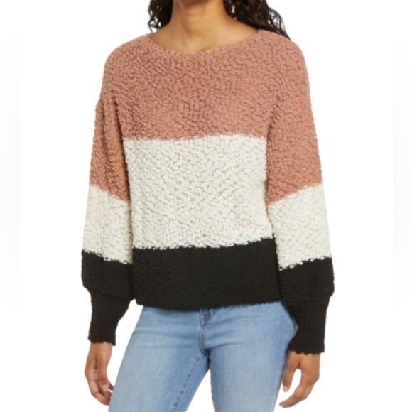 Lulus Sweater Top Pink Chenille Always Be Together Color Block Preppy Boho Small - Picture 1 of 8